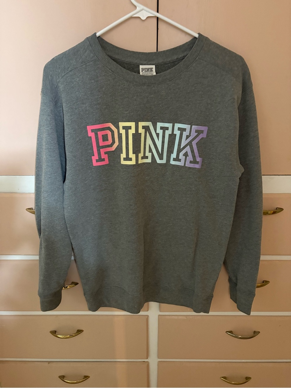PINK Victoria's Secret Gray Sweatshirt with Rainbow Logo